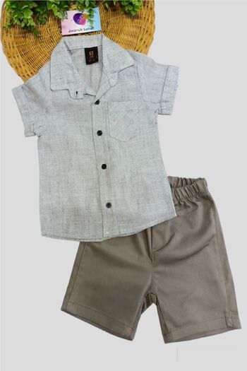 dinamik çocuk Boy's Thin Summer Short Sleeve Shirt with Satin Shorts 2-Piece Set Holiday Set/Full Fit