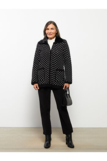 LC Waikiki Long Sleeve Polka Dot Shirt Collar Knitwear Women's Cardigan