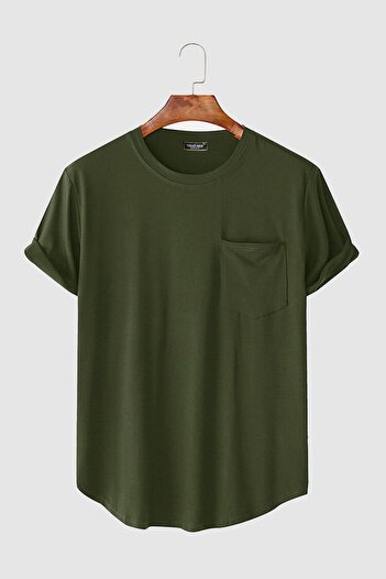 Terapi Men Erkek Yuvarlak Yaka Oval Kesim Cepli Basic T-Shirt Haki