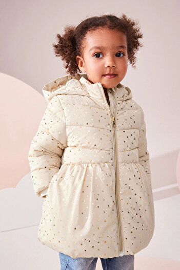 Next Baby Cream rengi  parlak  Yıldız desenli Kaban mont