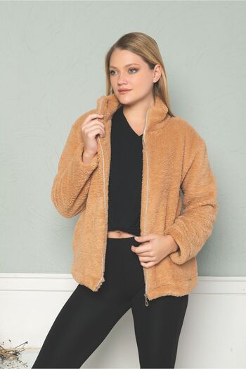 MyBen Women's Mink Stand Collar Zipper Closure Plush Coat Sngl1214