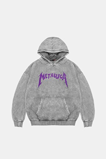 Sekizbiraltı Φούτερ με κουκούλα σε πλυμένο λευκό Metallica Purple με στάμπα μεγάλου μεγέθους