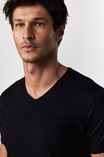 Tudors Ανδρικό T-Shirt με λαιμόκοψη V - Ευέλικτο, Lycra Cotton Slim Fit