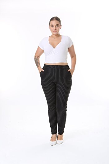 Esina Women's Striped Crepe Ankle Pants