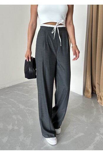 Laluvia Anthracite Waist Band Detailed Side Zipper Trousers-3340