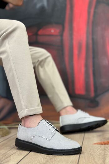 BOUIS Men's Gray Black Linen Lace-Up Casual Daily Shoes High Thick Sole Light Comfortable Sole Sneaker