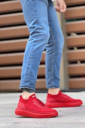 BOUIS Men's Red Knitwear Lace-Up Orthopedic Style Shoes Daily Sports High Sole Stylish Comfortable Sneakers