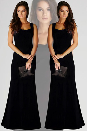 Laranor Women's Black Collar Detailed Fish Model Evening Dress 14L4113-L