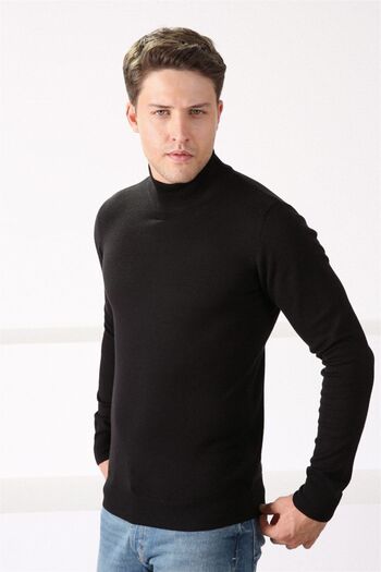 Ferraro Men's Black Half Turtleneck Cotton Sweater