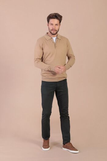 Ferraro Men's Camel Polo Collar Superfine Wool Sweater