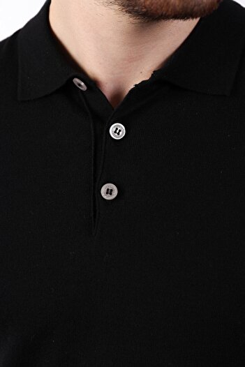 Ferraro Black Polo Collar Solid Color 100% Cotton Men's Knitwear T-Shirt