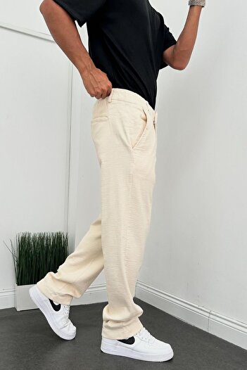 Denim Shorty Baggy Krem Örme Kumaş Pantolon