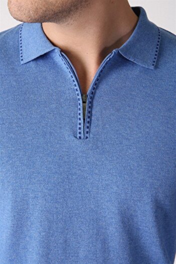 Ferraro A.avacı Polo Collar Zippered 100% Cotton Men's Sweater