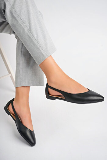 Deripabuc Genuine Leather Black Women's Leather Ballerinas Dp58-5052