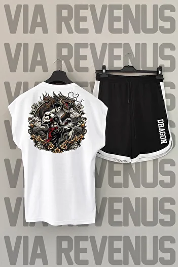 Vordevia Dragon Muay Thai - Crew Neck White and Black Sports T-shirt and Shorts Set