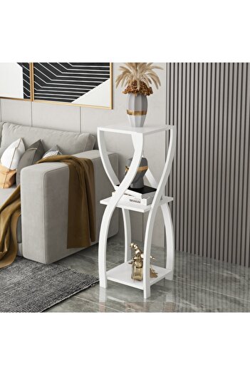 Haus Modüler Haus Dekoratif Yan Sehpa Çiçeklik Saksılık - Beyaz