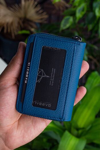 Garbalia Clovis Genuine Leather Zipper Locked Accordion Petrol Blue Card Holder