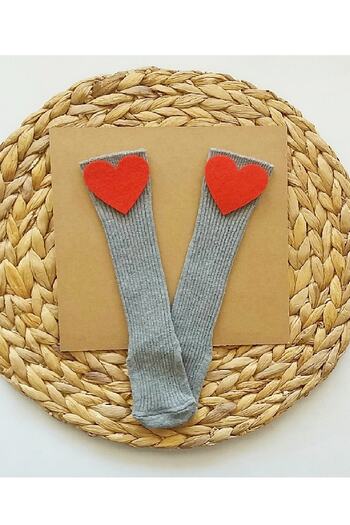 Asa Bebek Çocuk Baby Girl Red Heart Felted Knee Socks Decorated Baby Knee Socks