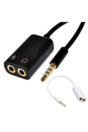 Streak Aux 3.5mm Jack Ses Adaptör Mikrofon Kulaklık Çevirici Kablo - Siyah