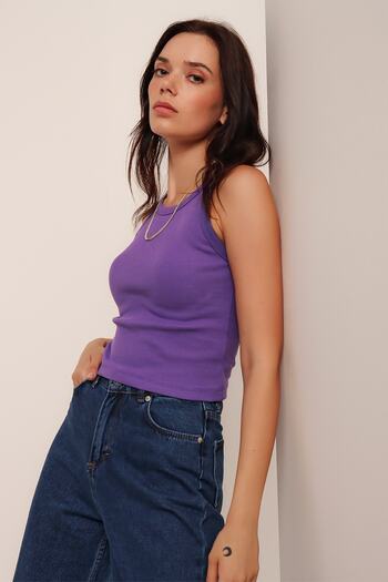 HAKKE Purple Ribbed Super Crop Knitted Undershirt