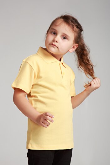 Dragora Yellow Polo Neck School Combed Cotton T-shirt