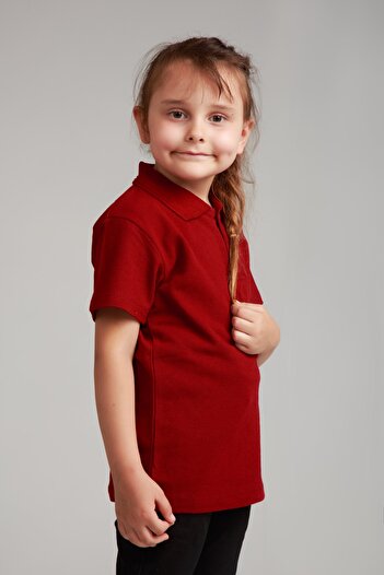 Dragora Bordo Polo Yaka Okul Penye T-shirt