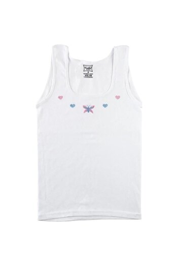 Tutku 6 Pieces Girls' White Color Embroidered Thick Strap Undershirt
