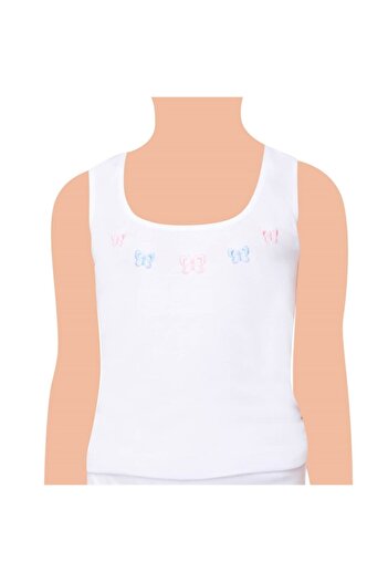 Tutku 6 Pieces Girls' White Color Embroidered Thick Strap Undershirt