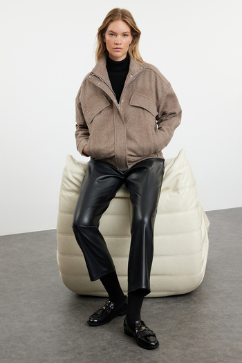 Trendyol Collection Norkový oversize kašmírový bomber kabát TWOAW24MO00331