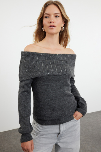 Trendyol Collection Πουλόβερ ανθρακί με απαλή υφή - TWOAW25KZ00136
