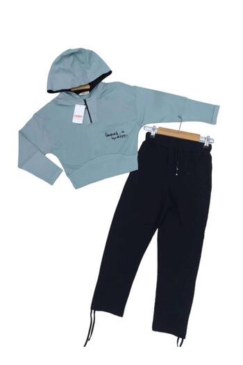 Çikoby Girl's Cotton Thin Zipper Detailed Hooded Top Gathered Bottom Tracksuit Tk