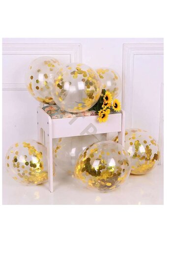 BEST PARTİ DOĞUM GÜNÜ PARTİ SÜSLERİ Set of 10 Transparent Latex Balloons with Gold Confetti