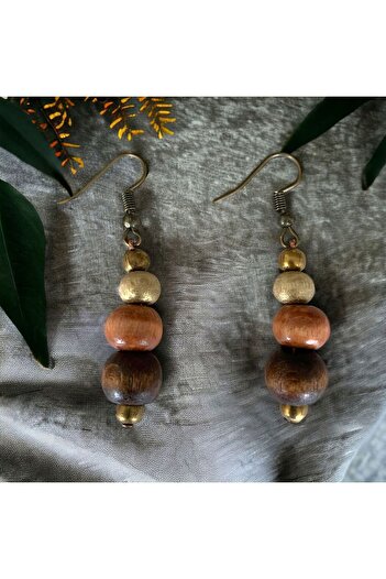 LeylanTakı Brown Colored Dangle Women's Wooden Earrings