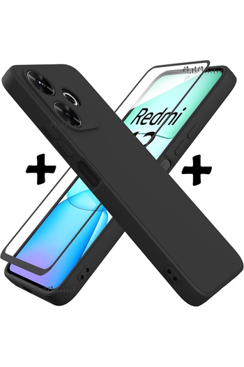 m.tk moveteck Xiaomi Redmi 13 Case Camera Protected Dolphin Color Silicone + 9H Screen Protector Glass Set of 2