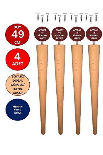 TNT 4-Piece 49 cm Natural Wooden Leg Conical Table-Chair-Stool-Coffee Table Leg Diameter: 4,6cm 3301000000669