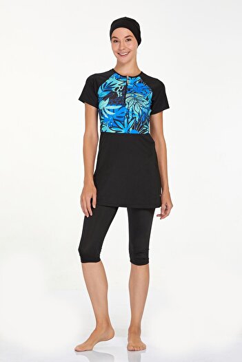 Remsa Mayo Black Lycra Short Sleeve Swimsuit - Semi Covered, Tights Leyre 3921