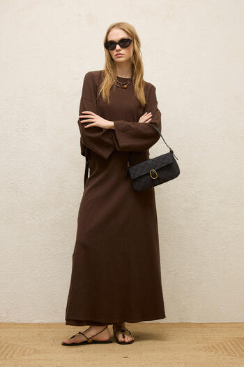 Manuka BLOUSE Z BAVLNY S ŠIROKÝMI RUKÁVY CROP BLUZ ACI BROWN