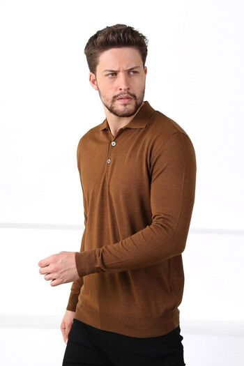 Ferraro Men's Tan Polo Collar Superfine Knitwear Sweater