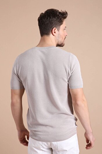 Ferraro A.bej/nescafe Kuşgözü Desenli Bisiklet Yaka %100 Pamuk Erkek Triko T-shirt
