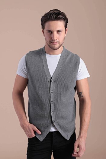 Ferraro Anthracite Patterned 100% Cotton Knitwear Vest