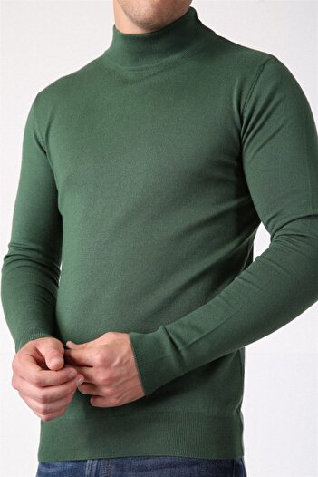 Ferraro Men's Green Half Turtleneck Cotton Sweater