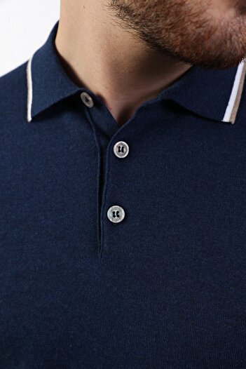 Ferraro A.navy/white Collar Stripe Buttoned 100% Cotton Men's Knitwear T-shirt