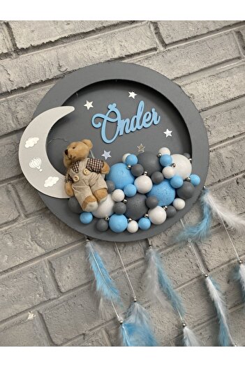 NeşeliAtölyem 30 Cm Ledli Yuvarlak Ayıcıklı Kişiye Özel Bubble Bebek Kapı Süsü