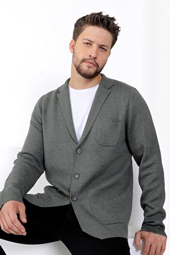 Ferraro Men's Khaki Melange Three Button Thin Cotton Knitwear Jacket