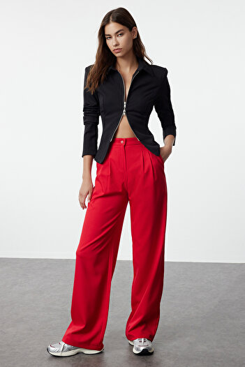 Trendyol Collection Wide Leg Red Pleated Trousers - Twoaw22Pl0475