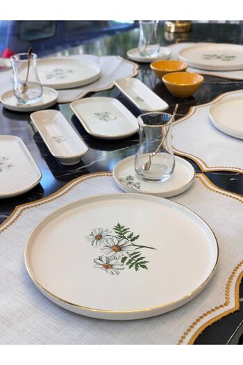 Onedekor Gold Modern Daisy Breakfast Set - 32 Pieces
