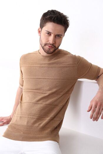 Ferraro Camel Crew Neck 100% Cotton Men's Knitwear T-shirt