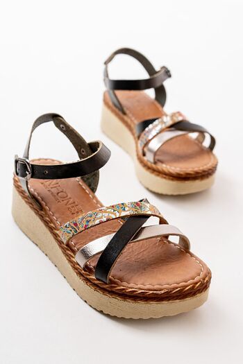 Aymood 730-015 Black Orthopedic Genuine Leather Women's Sandals - Padding