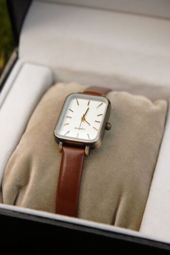QUARTZ Marka Vintage Eskitme Gold Minimal Kare Çelik Kasa