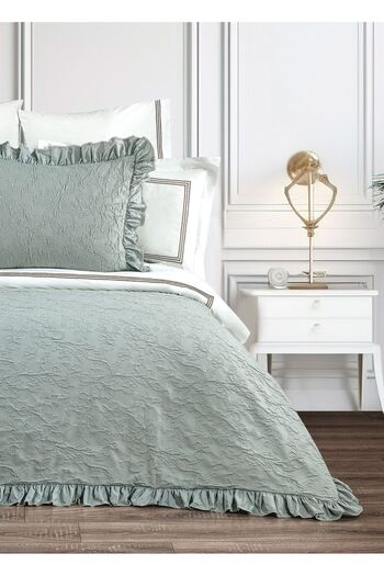 rüya pike Lady-Mint Green Double Ruffled 100% Cotton Bedspread Set